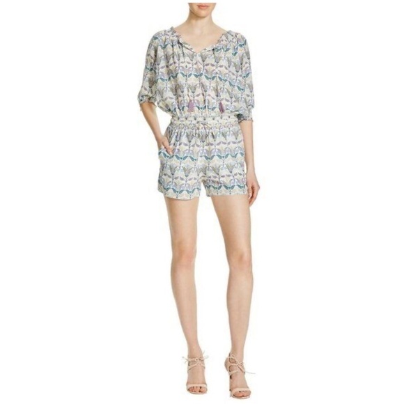 TORY BURCH silk purple Pompei Floral Mosaic Print Smocked waist Romper - Picture 2 of 13